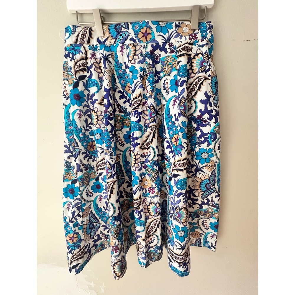 Talbots Petite Blue Floral Paisley Pleated Midi Skirt Size 8P Side Zip A-Line